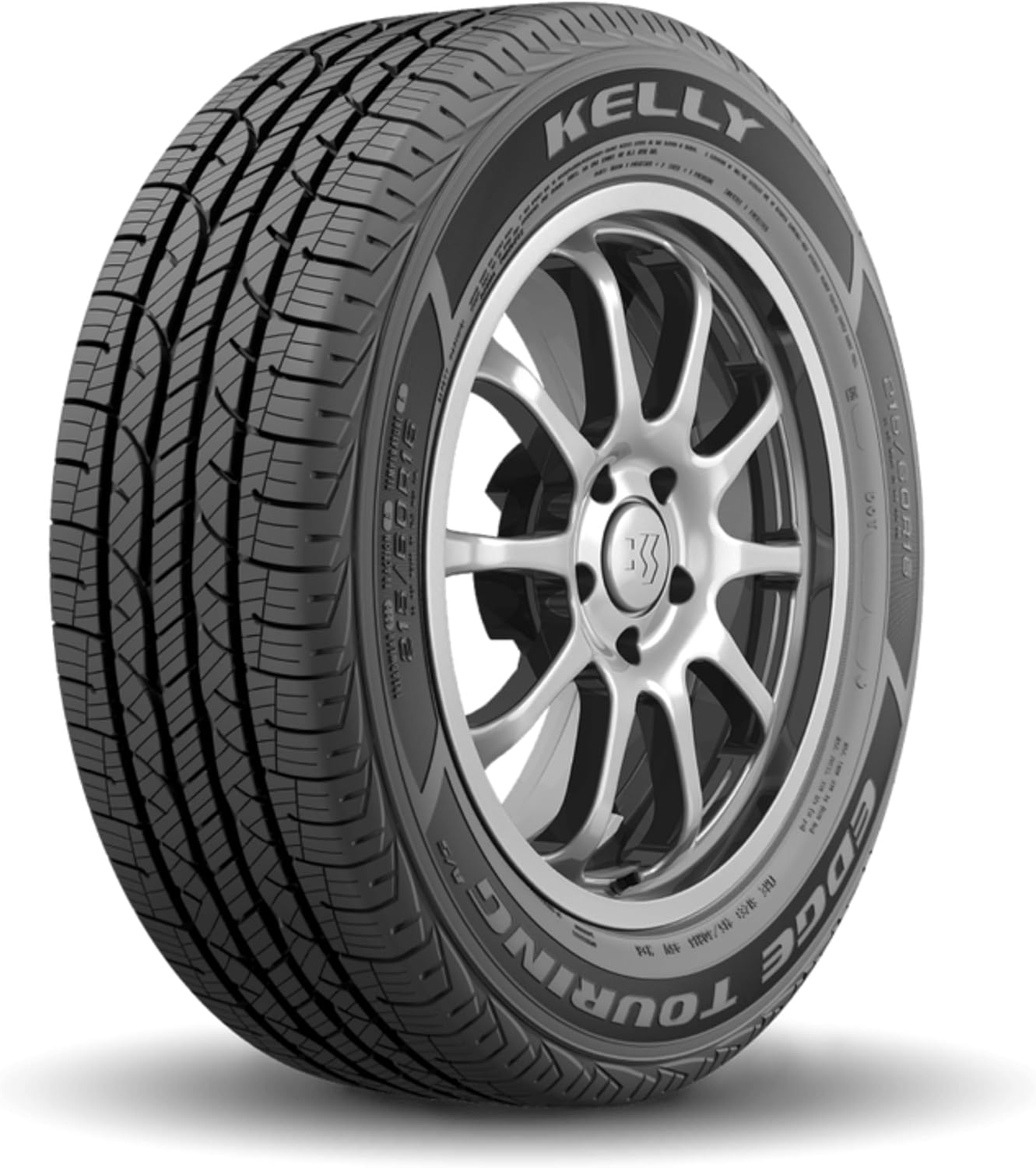 Kelly Edge Touring A/S tire on a silver multi-spoke wheel, all-season touring tread with four wide grooves